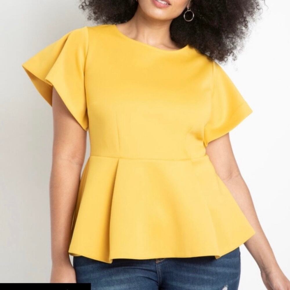 NWT Eloquii Golden Yellow Pleated Sleeve Peplum Top Size 26